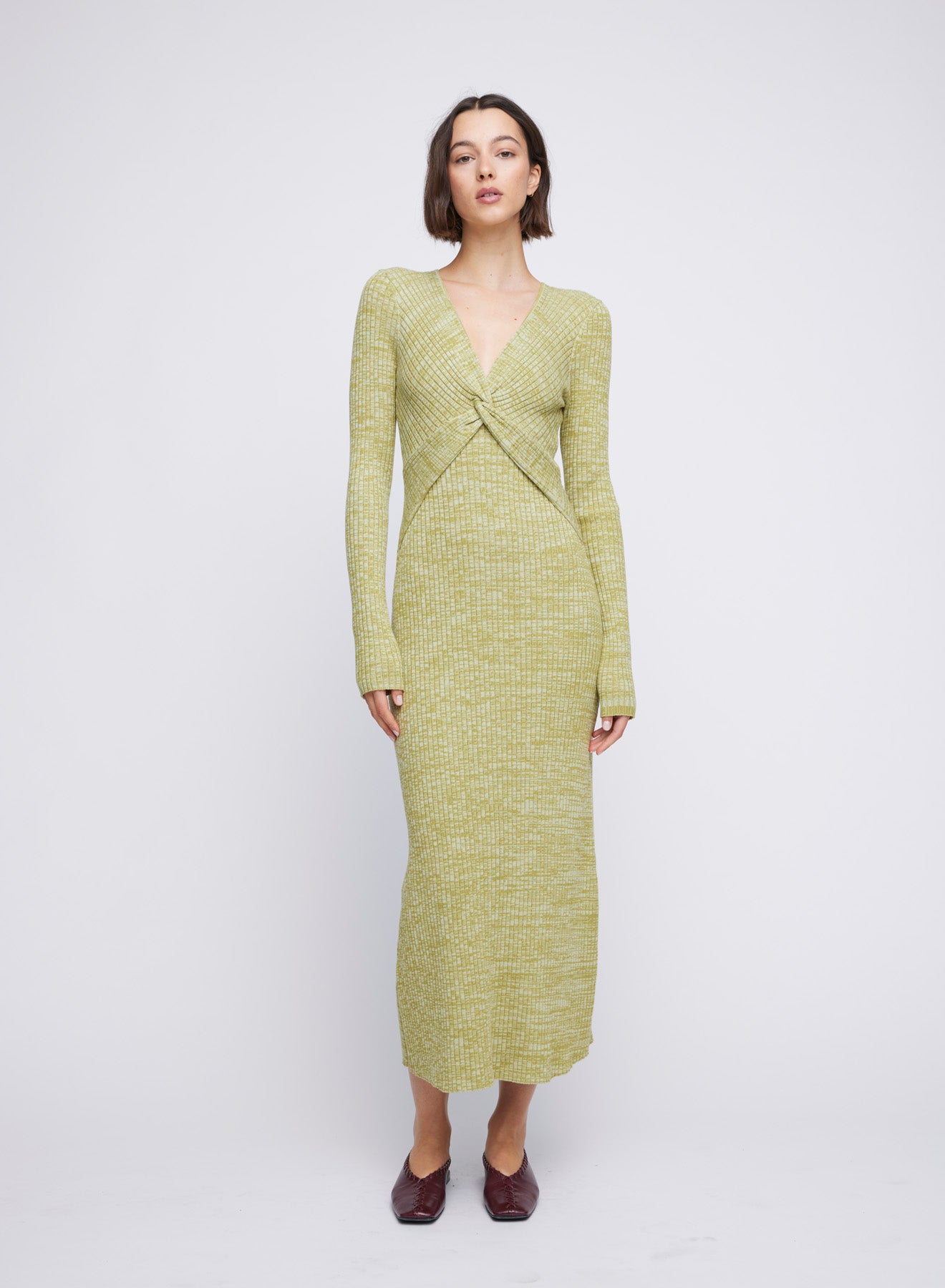 Long Sleeve ANNA QUAN Knit Maxi Dress, featuring a centre front twist, long sleeves and hem finishing just above the ankle. Elevate your everyday style with this chic and comfortable piece. Day dress, work dress, dress for work, winter dress, everyday dress.