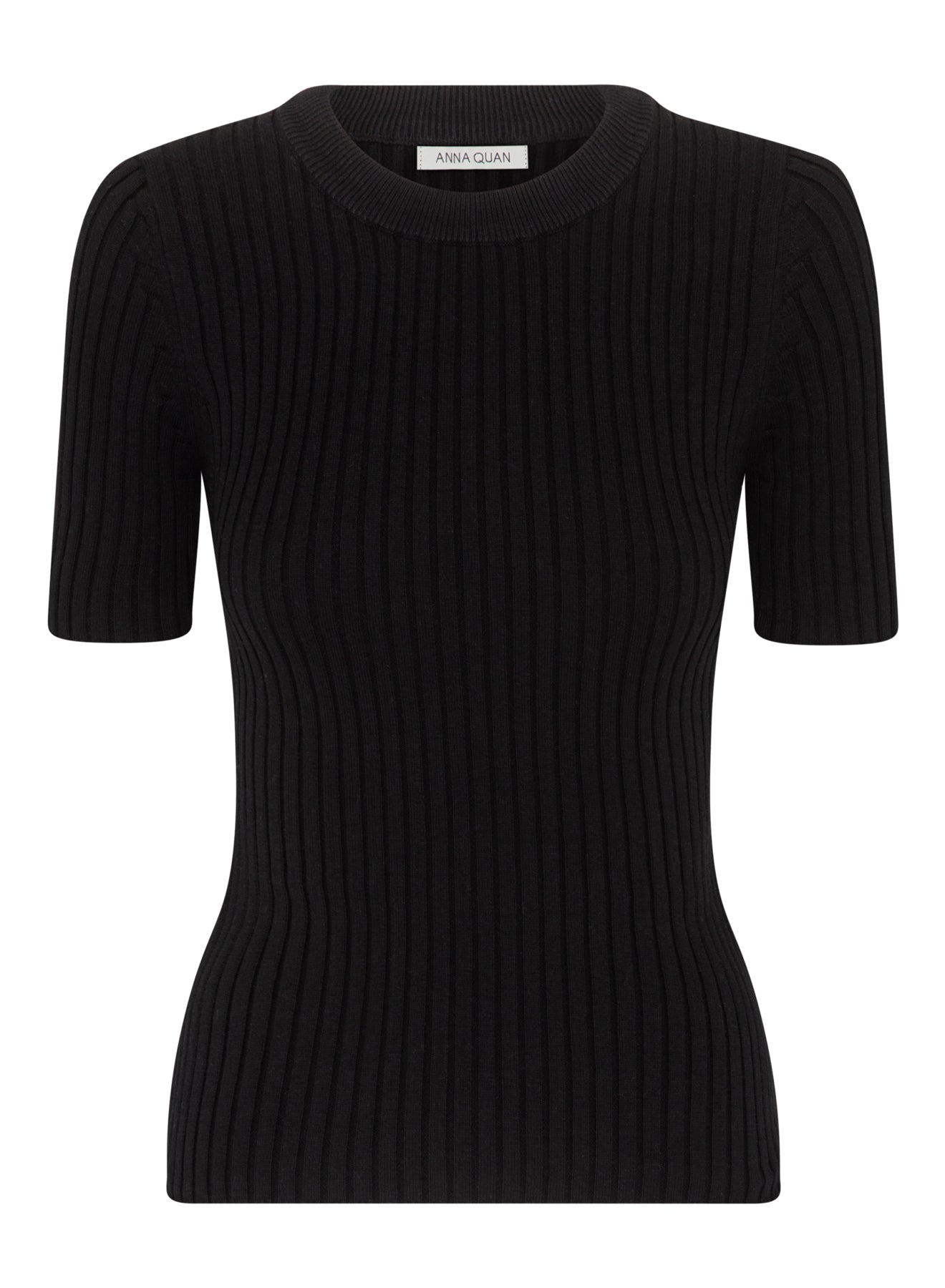 ANNA QUAN cotton rib knit crew neck top with marl texture. Short sleeve knit top, short sleeve top, short sleeve tee, every day knit tee, every day work knit top.