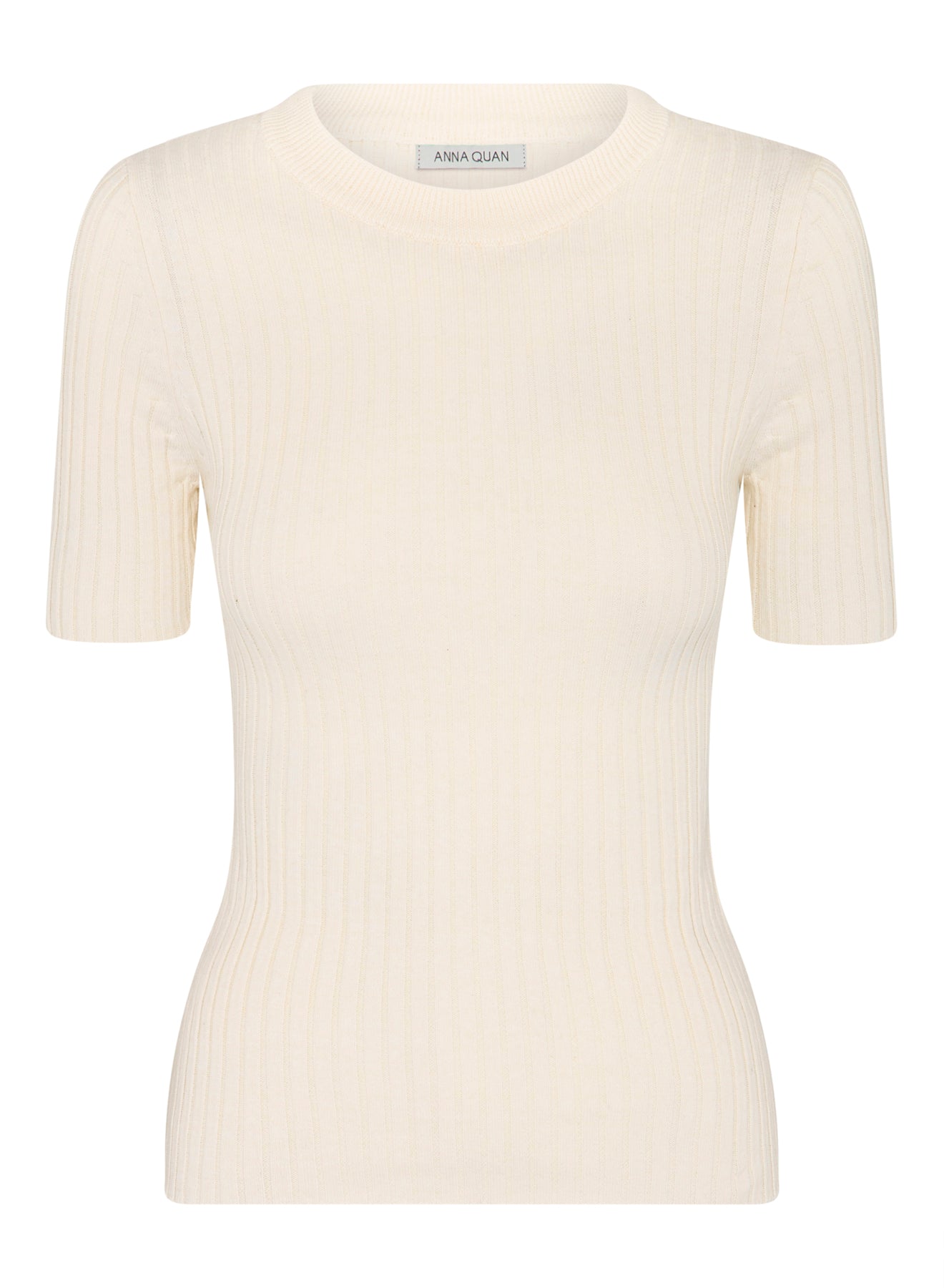 ANNA QUAN cotton rib knit crew neck top with marl texture. Short sleeve knit top, short sleeve top, short sleeve tee, every day knit tee, every day work knit top.