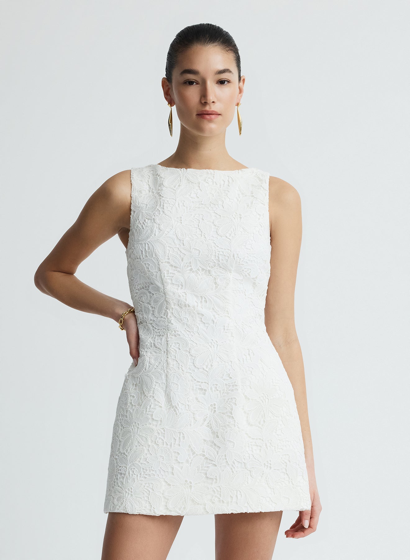 LIORA DRESS (WHITE GUIPURE LACE W/ SWAN)