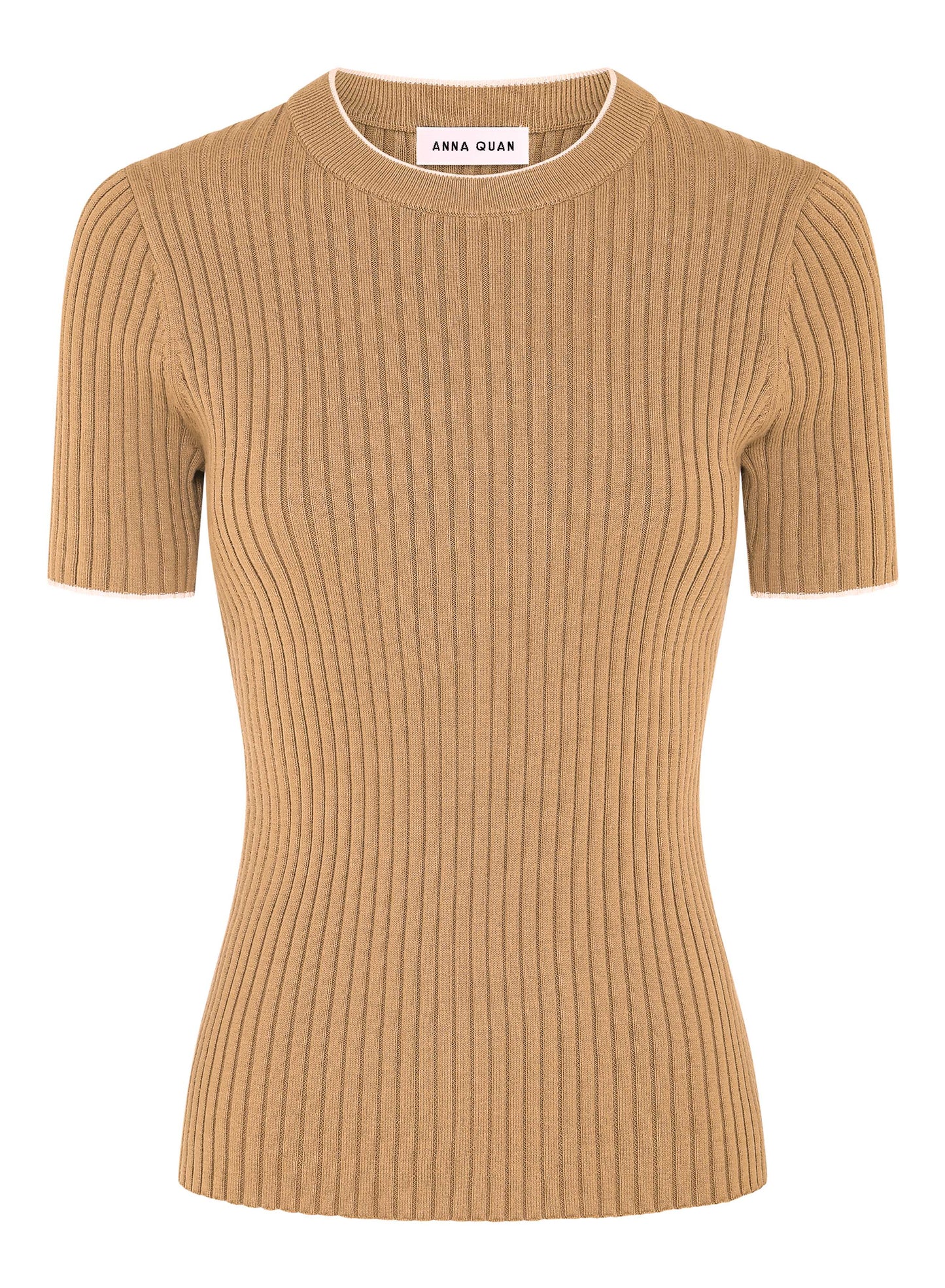 ANNA QUAN cotton rib knit crew neck top with marl texture. Short sleeve knit top, short sleeve top, short sleeve tee, every day knit tee, every day work knit top.