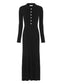 Long sleeve cotton rib collared maxi dress with contrast buttons. Black knit dress, black dress, black long sleeve dress, little black dress, black knit dress, chic black dress, chic black knit dress.