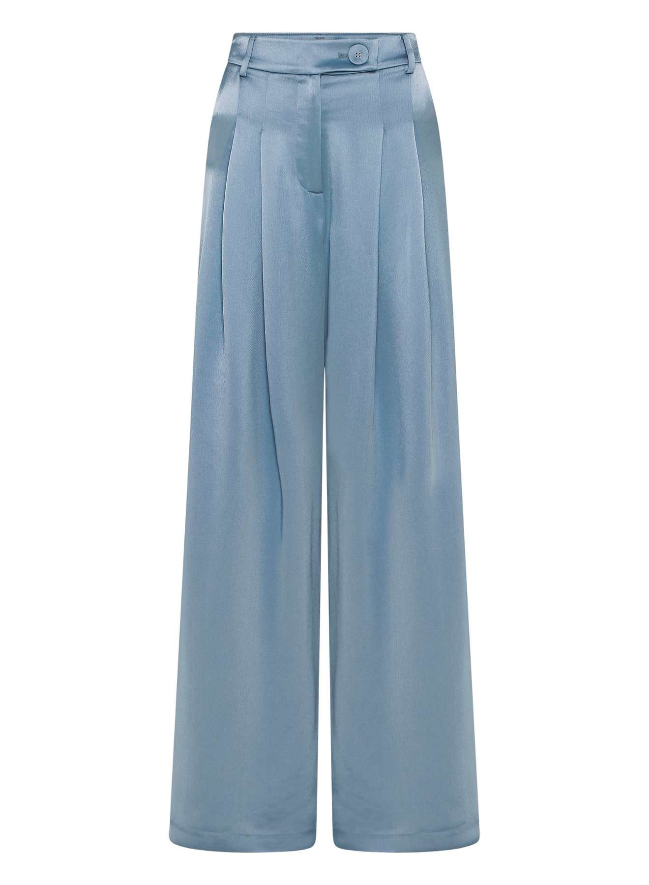 Wide-Leg Steel Satin Dress Pant featuring front pleating. High waist silhouette is constructed with front pleating, cut wide for fluid movement. Elevate your everyday wardrobe with this chic and versatile piece. Try for a day look with a basic top or match with the Mason Shirt for a dinner pant or party look. Dinner pant, event pant, everyday pant, wide-leg pant, dressy wide-leg pants.
