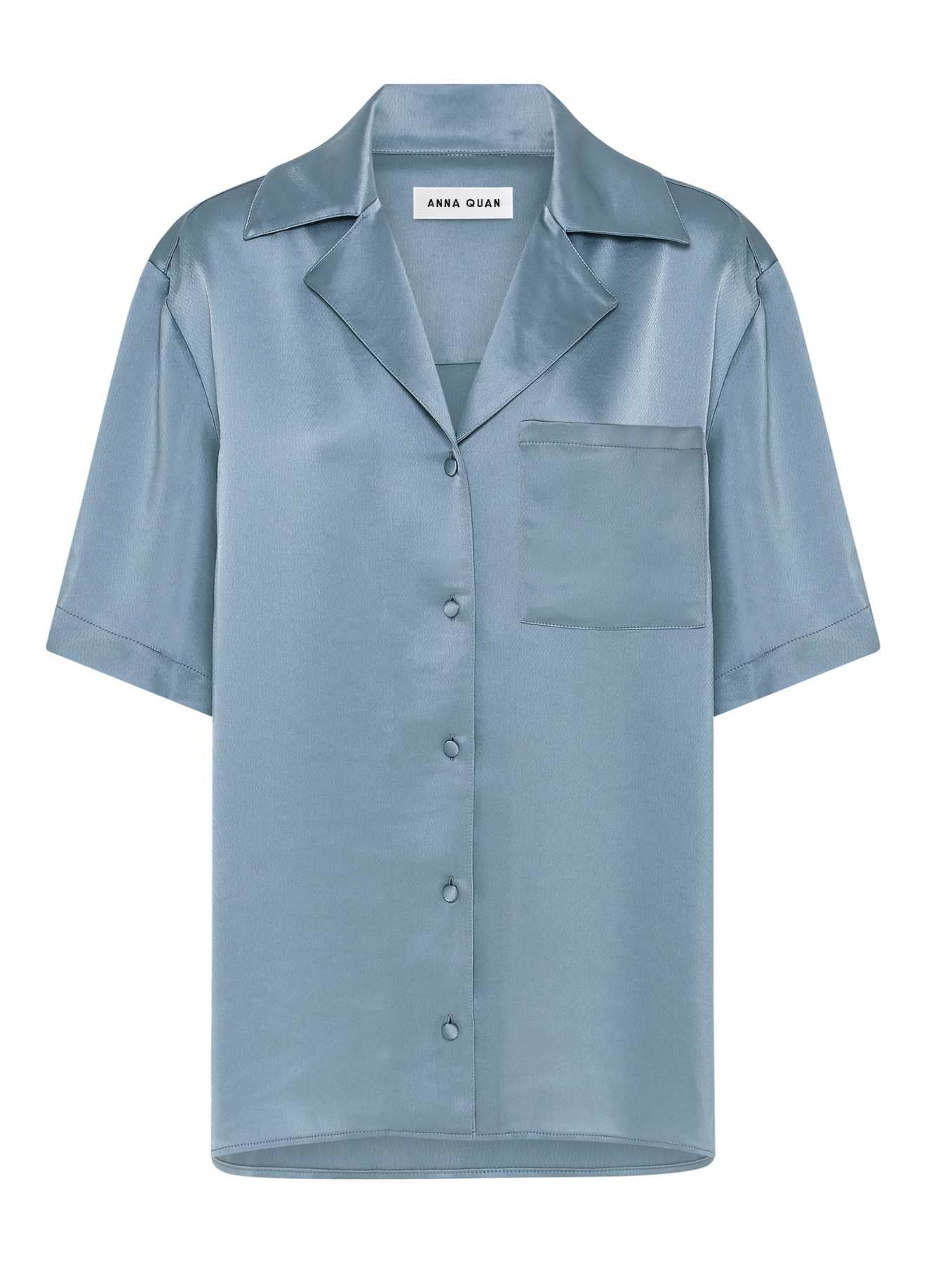 Satin Oversized Camper Collar Short Sleeve Shirt – an relaxed oversized satin shirt, designed with a boxy shoulder, camper collar, breast pocket, and back yoke. Wear with the wide leg matching Mateo Pant. An elevated everyday look worn with sandals or go from day-to-night and pair with heels for a dinner matching set, dinner shirt, party set or event set.