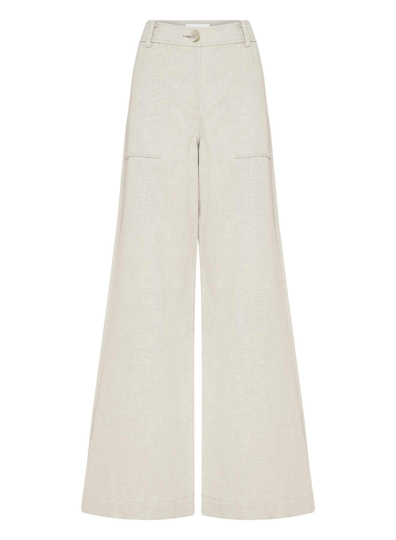 ANNA QUAN Sloane Pants in canvas cloud material. Wide-leg fit, mid-rise, front button and zip closure. Ideal for a timeless and versatile look.