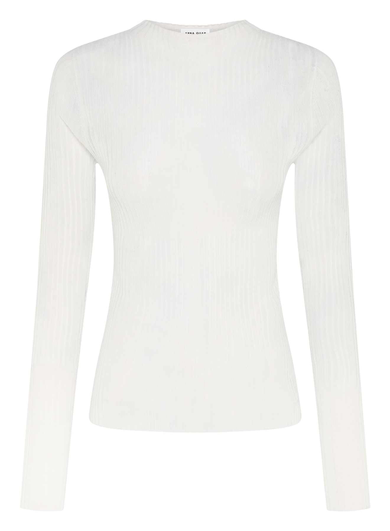 ANNA QUAN Tatum Top in sheer knit material. Long sleeves, boat neckline. Ideal for a modern and versatile wardrobe.