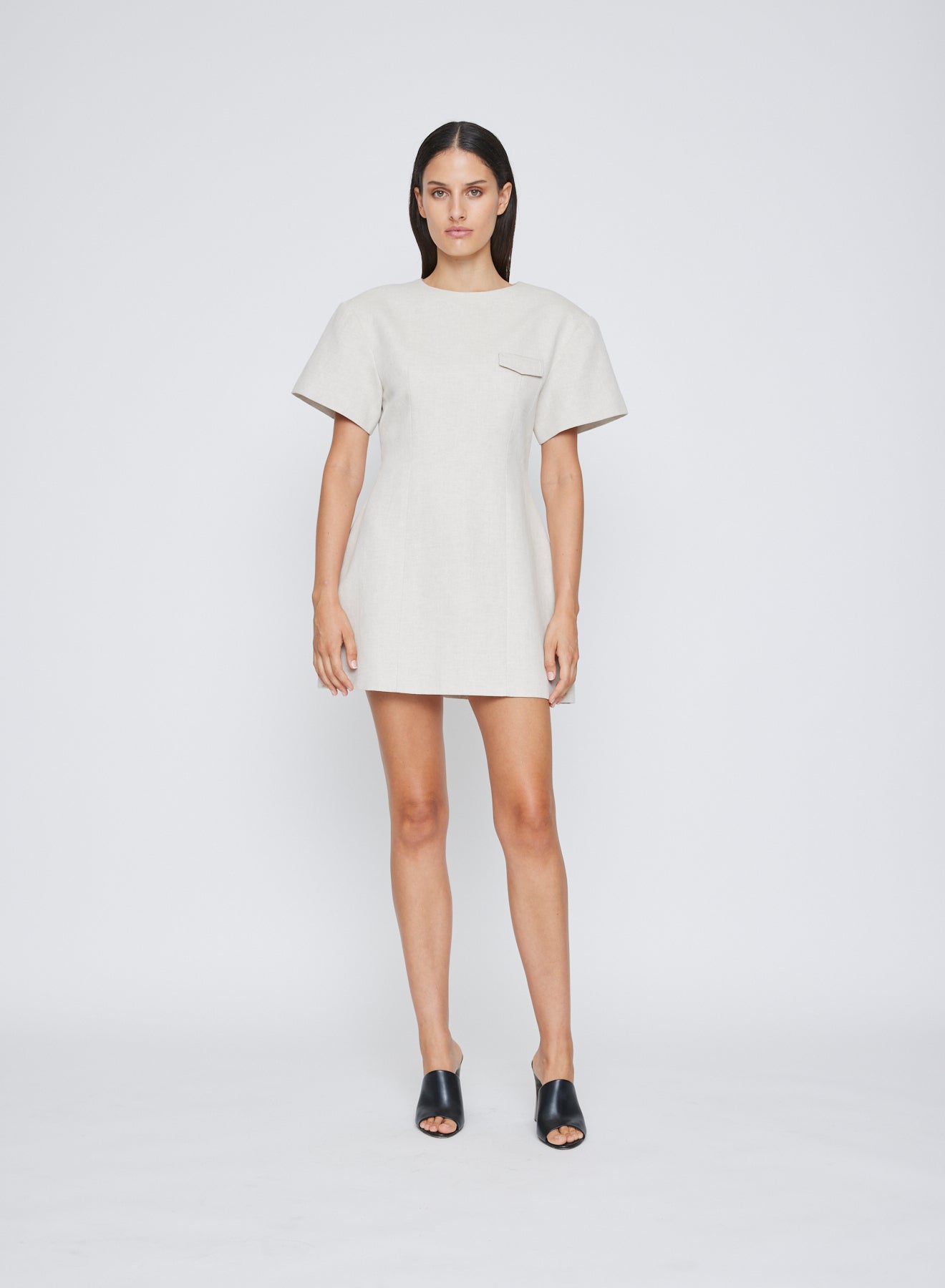 Elevate your every day with ANNA QUAN'S versatile Mini A-Line Dress featuring short sleeves – a perfect addition to your dresses collection. Mini dress, micro mini dress, linen dress, linen mini dress, brunch dress, day dress, every day dress.