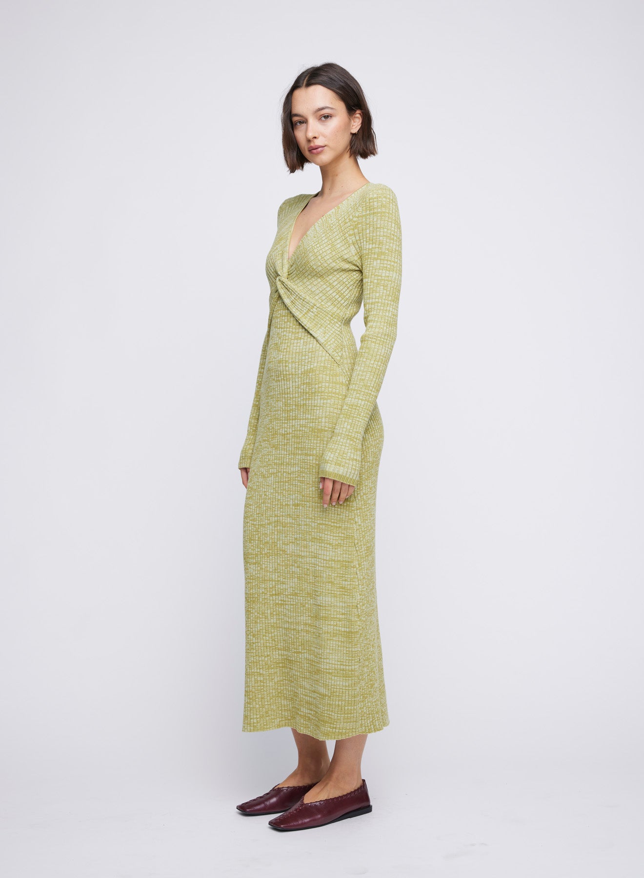 Long Sleeve ANNA QUAN Knit Maxi Dress, featuring a centre front twist, long sleeves and hem finishing just above the ankle. Elevate your everyday style with this chic and comfortable piece. Day dress, work dress, dress for work, winter dress, everyday dress.