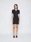 ANNA QUAN's Rib Knit Cotton Mini Dress features a chic polo neckline and contrasting buttons. Embrace versatility and comfort effortlessly with this best-selling piece, perfect for seamless transitions throughout the seasons. Day knit dress, day dress, everyday dress, work dress, short sleeve dress, short knit dress.