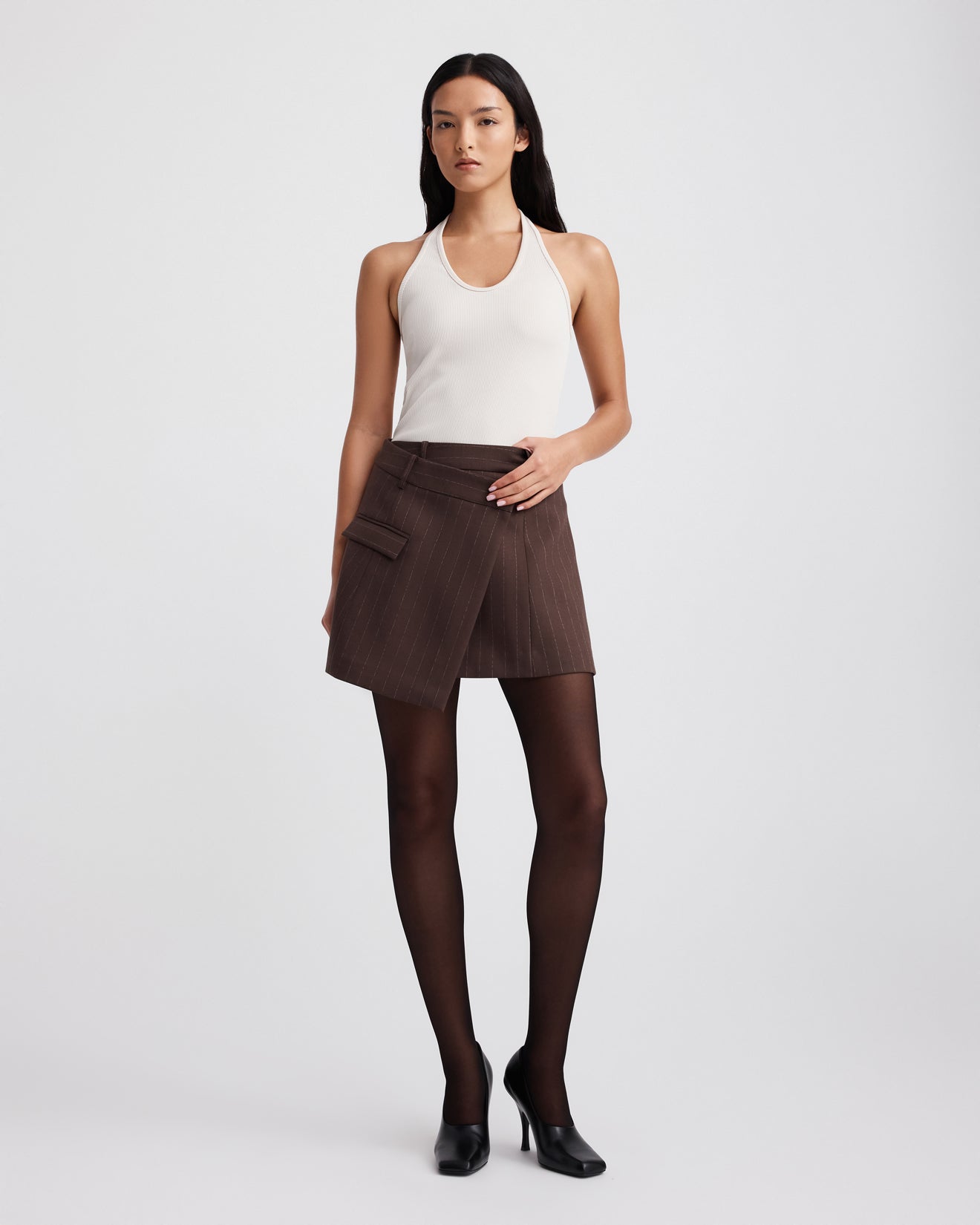 CORA SKIRT (BROWN CHALK STRIPE)
