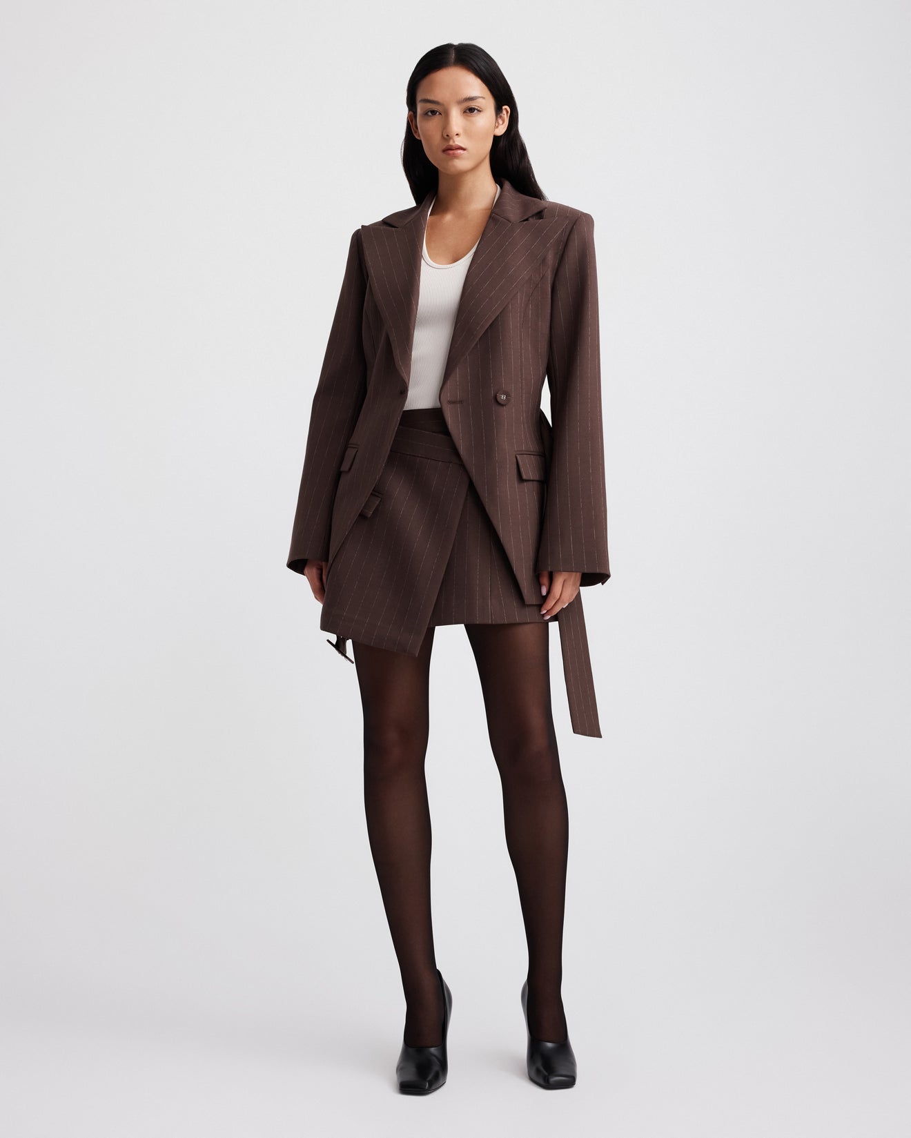 CORA SKIRT (BROWN CHALK STRIPE)