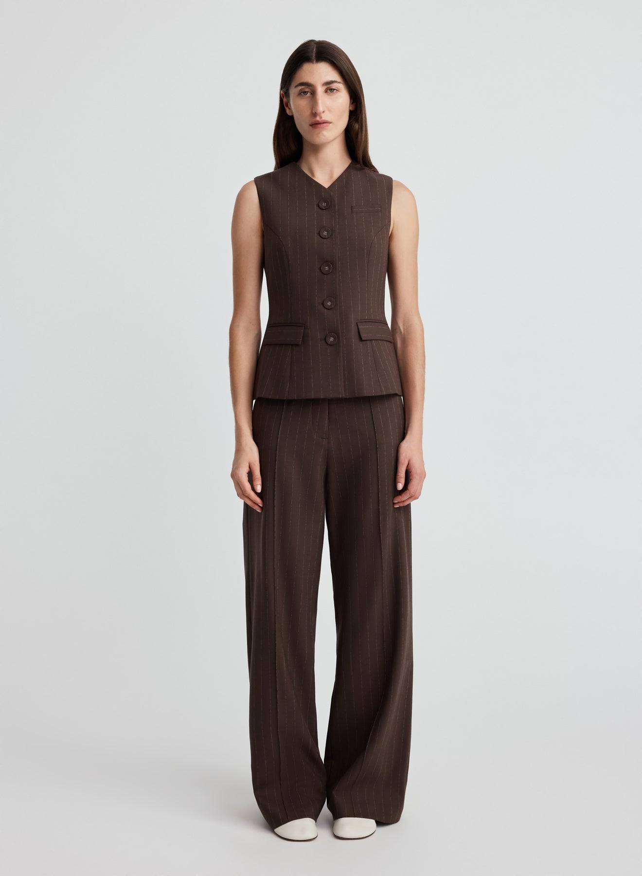 KENDALL TOP (BROWN CHALK STRIPE)