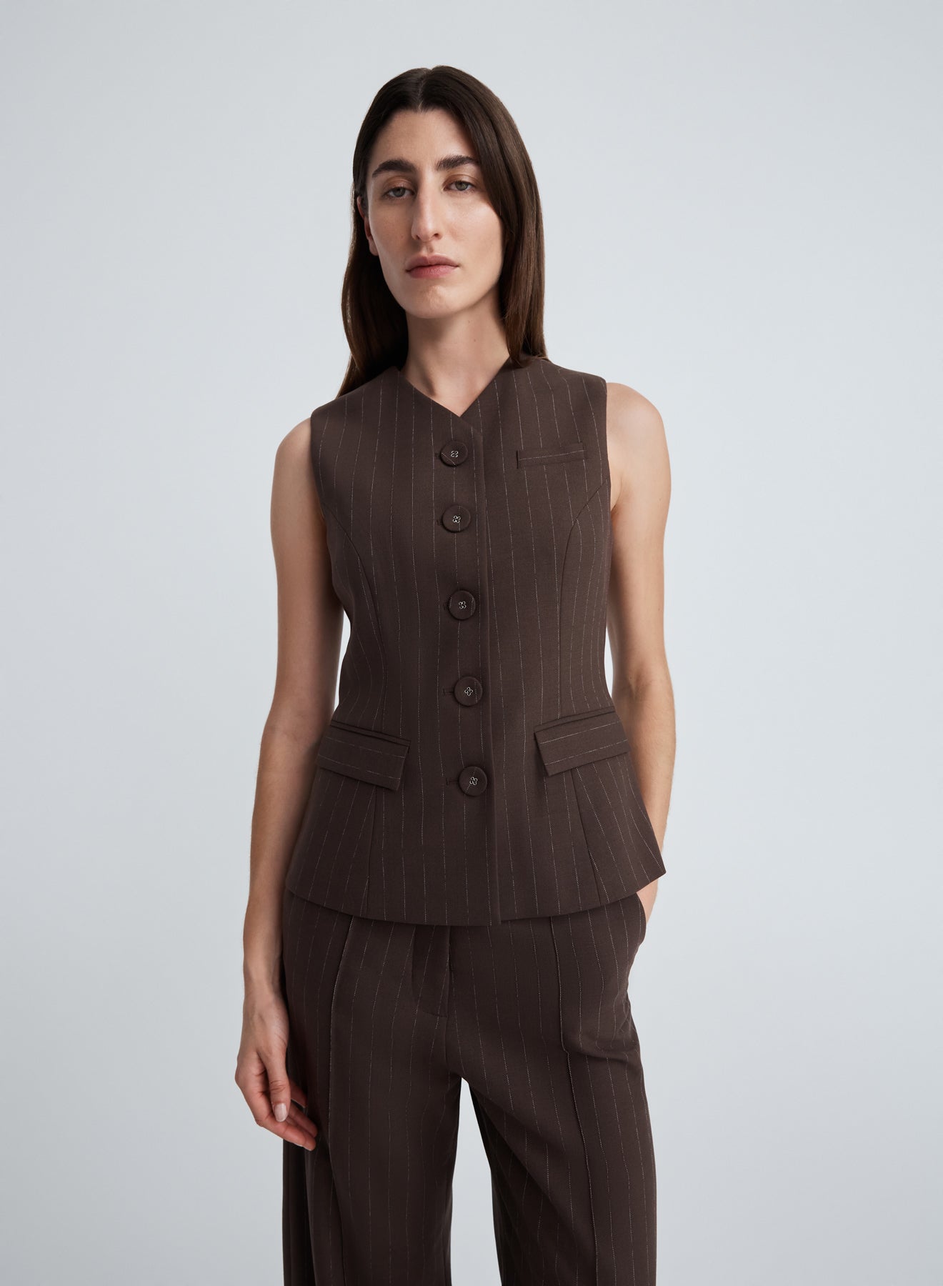 KENDALL TOP (BROWN CHALK STRIPE)
